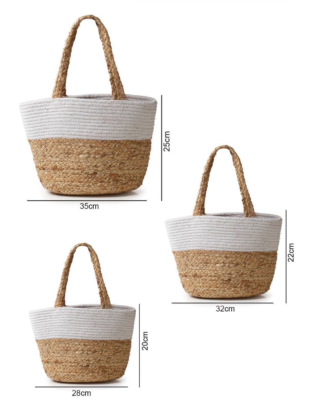 CONCEPTS SET OF 3 BEIGE STRIPED BRAIDED JUTE HANDBAG