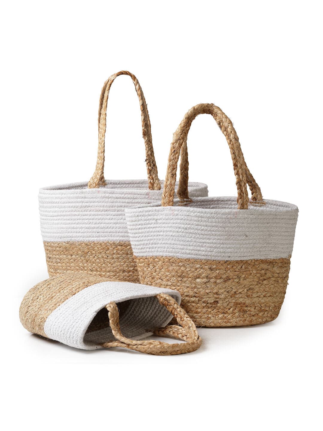 CONCEPTS SET OF 3 BEIGE STRIPED BRAIDED JUTE HANDBAG