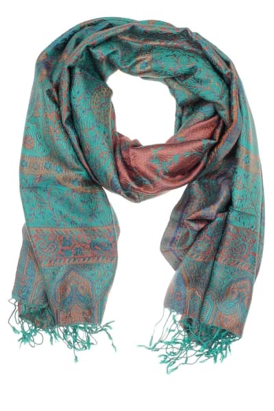 FOHAR GREEN RUST COLOURED CASHMERE SCARF