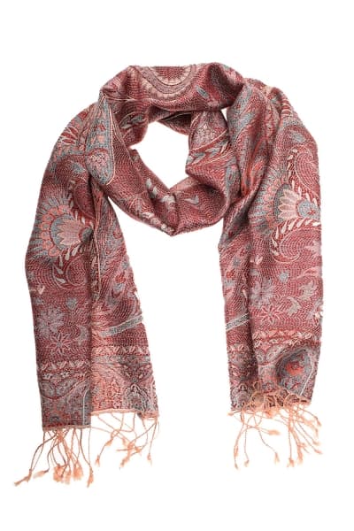 FOHAR MAROON SILVER COLOURED CASHMERE SCARF