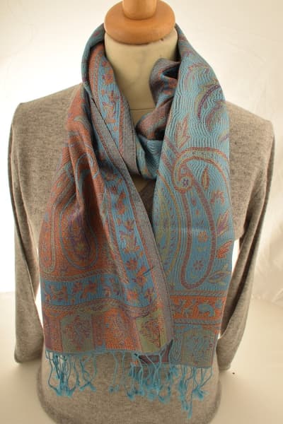 FOHAR TURQ COLOURED CASHMERE SCARF