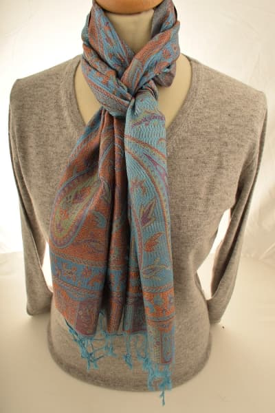 FOHAR TURQ COLOURED CASHMERE SCARF