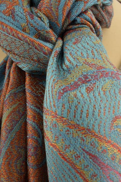 FOHAR TURQ COLOURED CASHMERE SCARF
