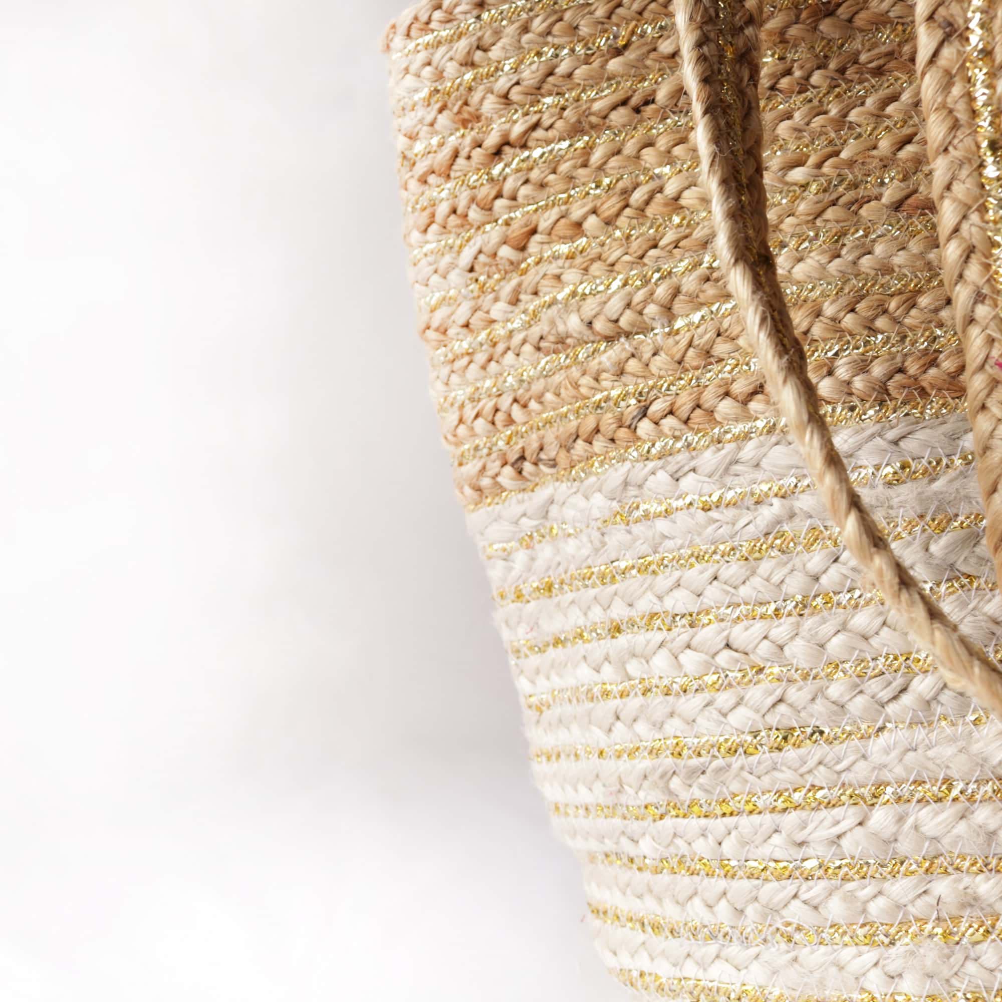 HANDMADE NATURAL JUTE TOTE BAG SILVER
