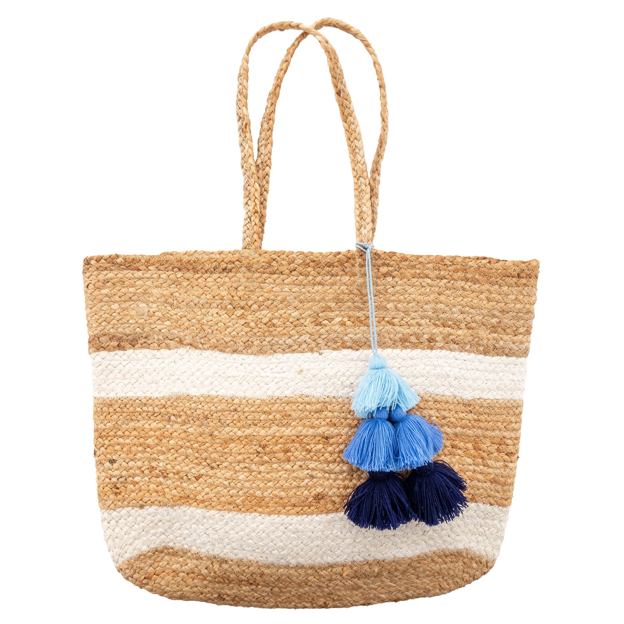 NATURAL JUTE BEACH BAG TOTE WHITE