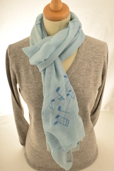 MUSIC PRINT CASHMERE SCARF BLUE