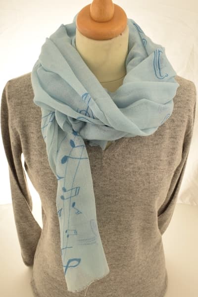 MUSIC PRINT CASHMERE SCARF BLUE