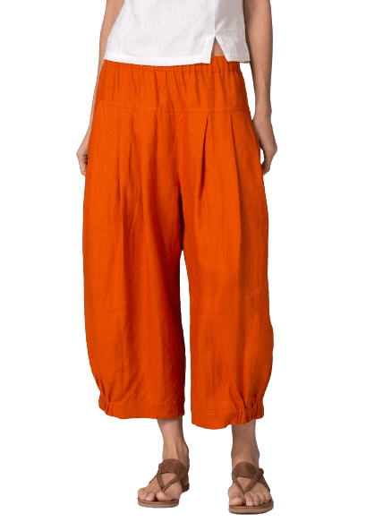 ORANGE LINEN CRUMPLE EFFECT HAREM PANTS