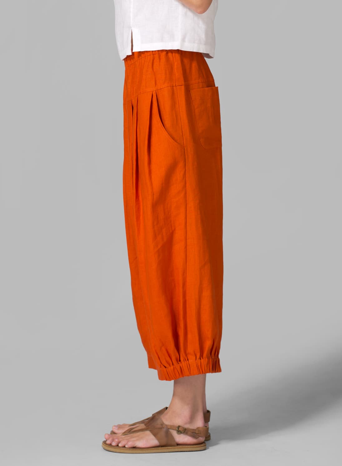 ORANGE LINEN CRUMPLE EFFECT HAREM PANTS
