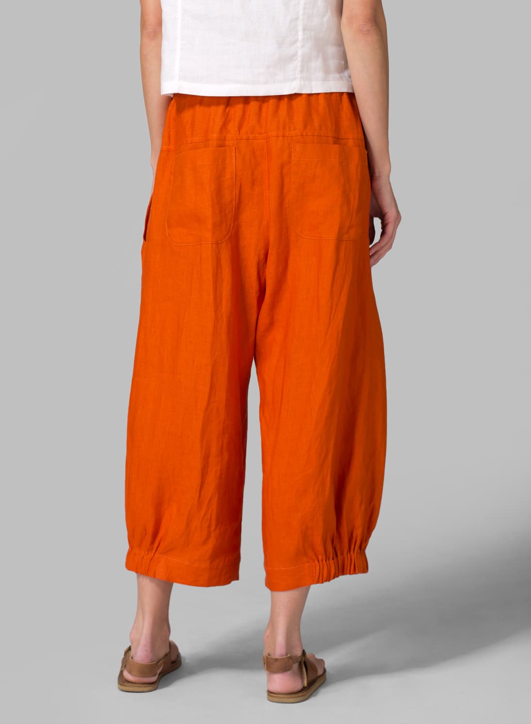 ORANGE LINEN CRUMPLE EFFECT HAREM PANTS