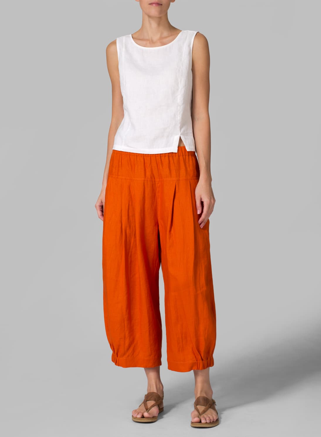 ORANGE LINEN CRUMPLE EFFECT HAREM PANTS