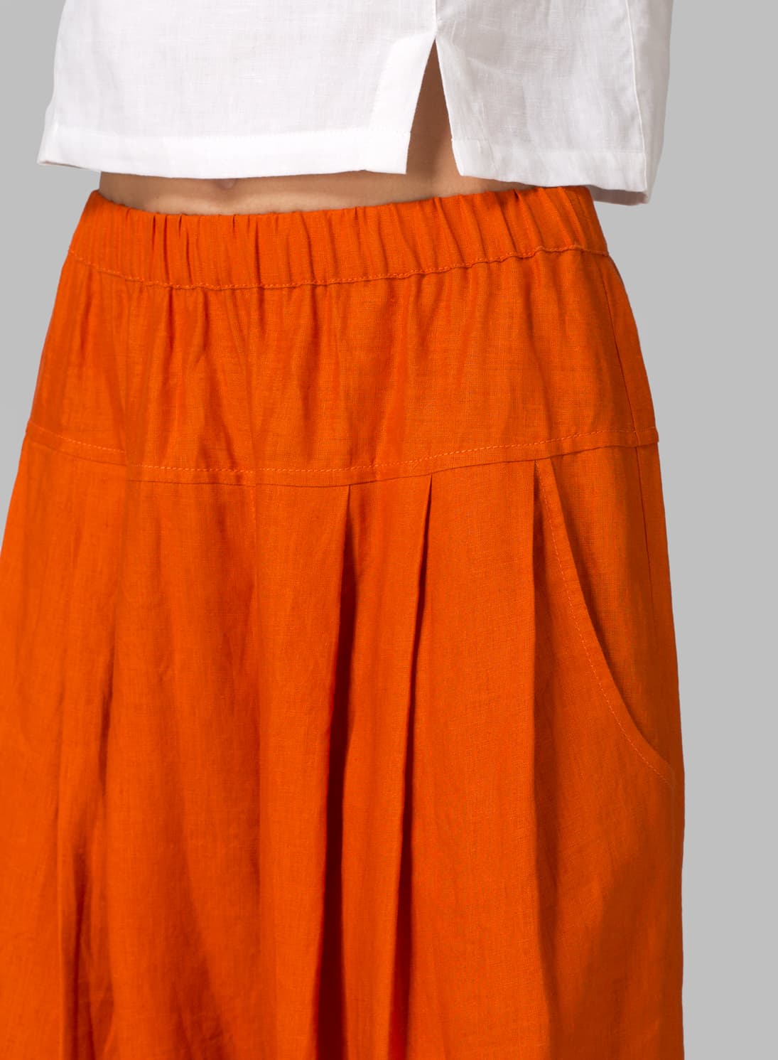 ORANGE LINEN CRUMPLE EFFECT HAREM PANTS