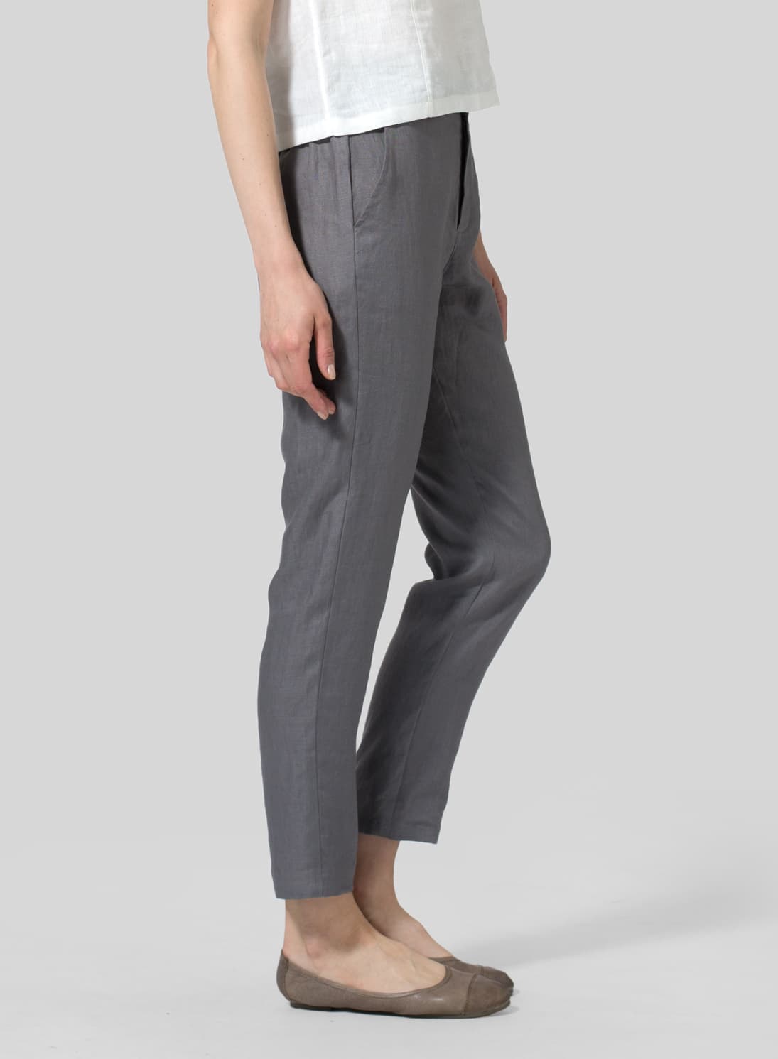 DIM GRAY LINEN SLIM ANKLE PANTS