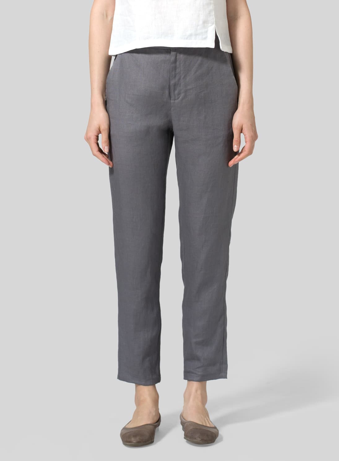 DIM GRAY LINEN SLIM ANKLE PANTS