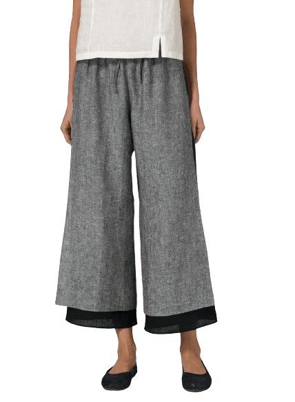LINEN DOUBLE LAYER CROPPED PANTS WITH SEA SHELL BUTTON