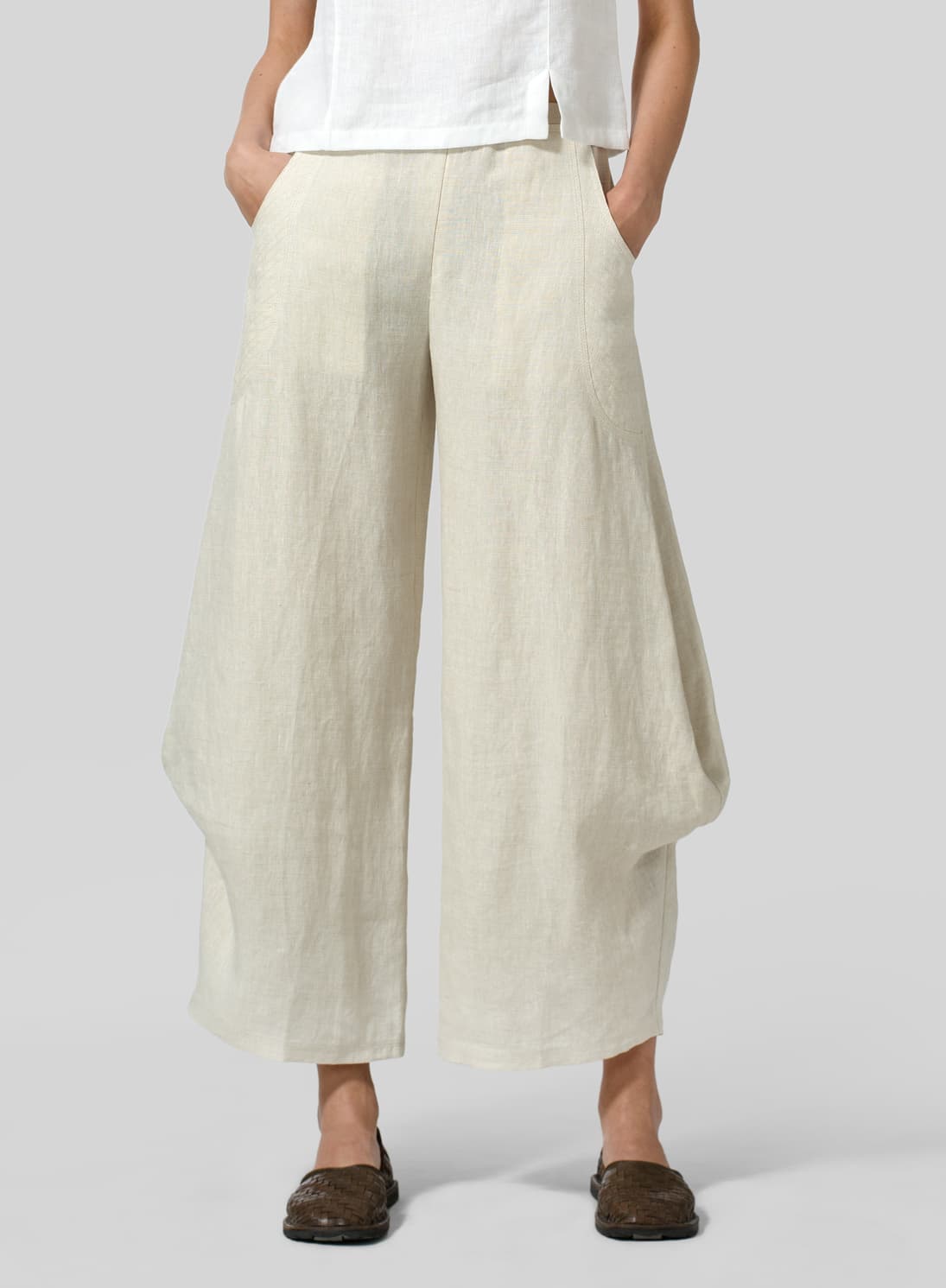 SAND COLOR LINEN FLARED LEG PANTS