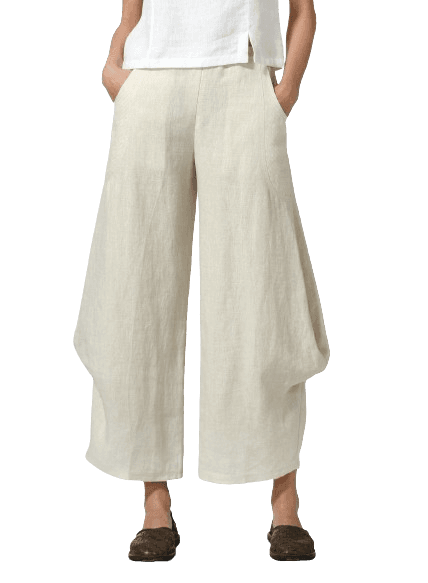 SAND COLOR LINEN FLARED LEG PANTS