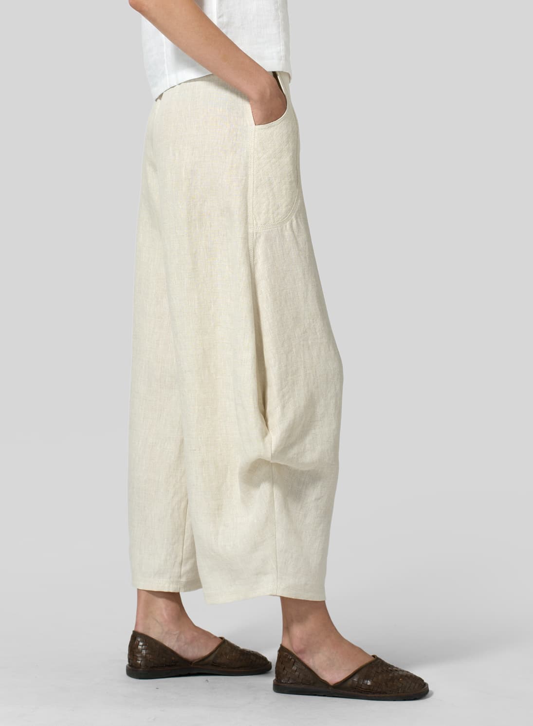 SAND COLOR LINEN FLARED LEG PANTS