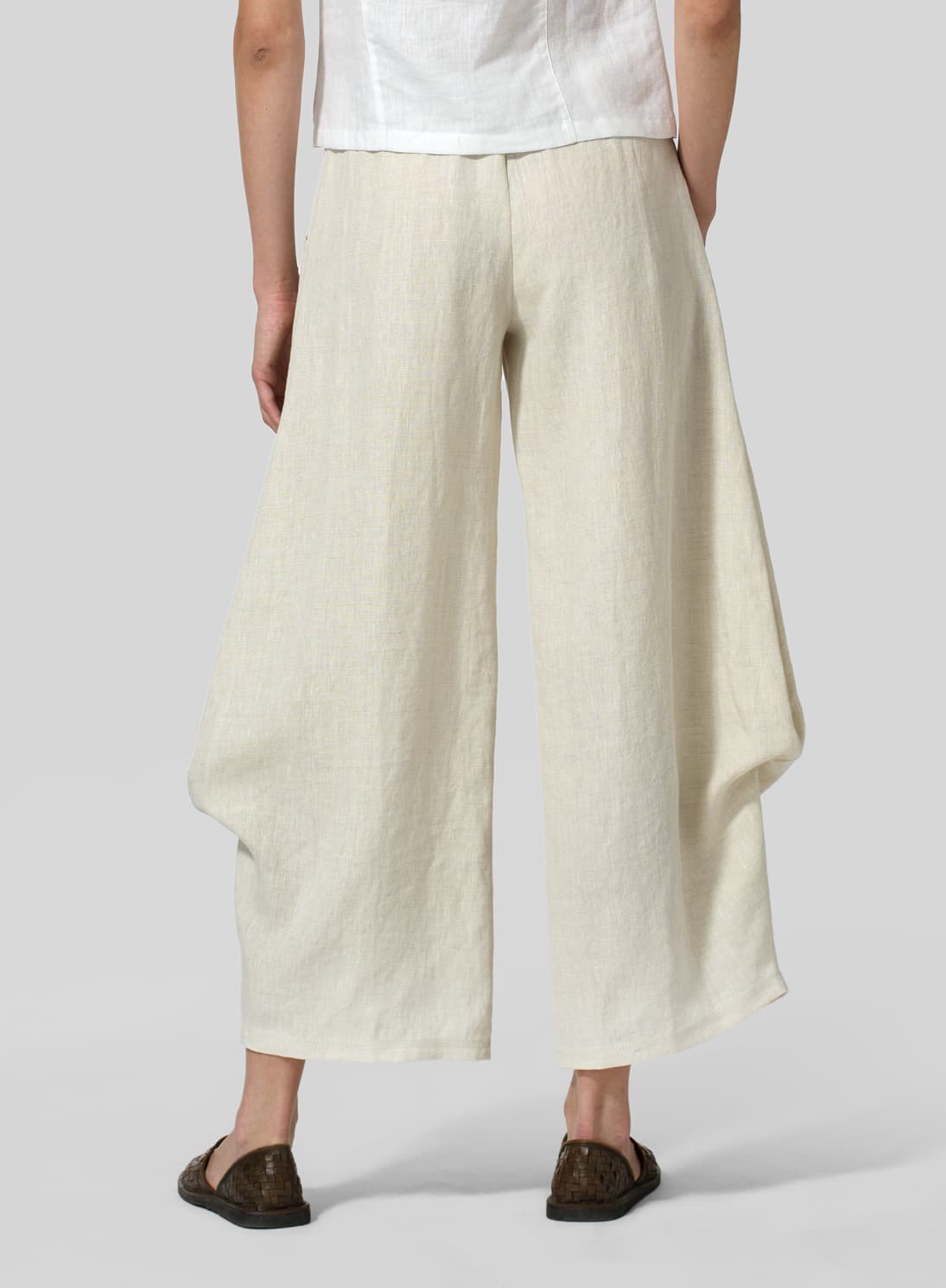 SAND COLOR LINEN FLARED LEG PANTS