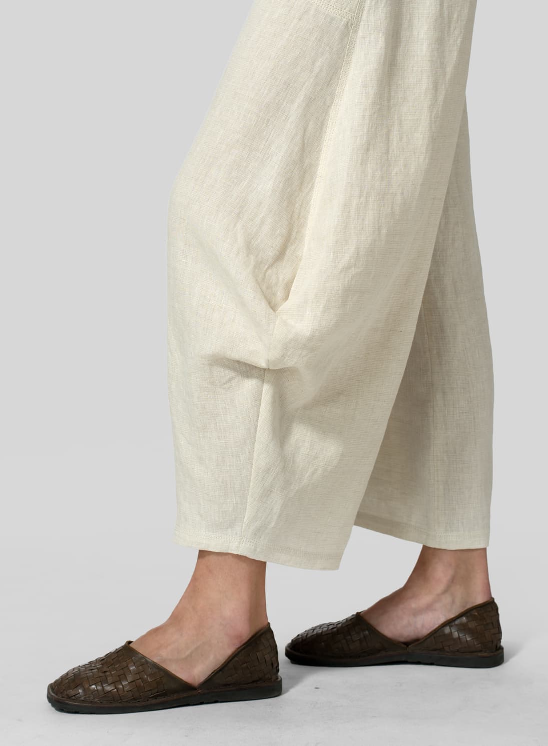 SAND COLOR LINEN FLARED LEG PANTS