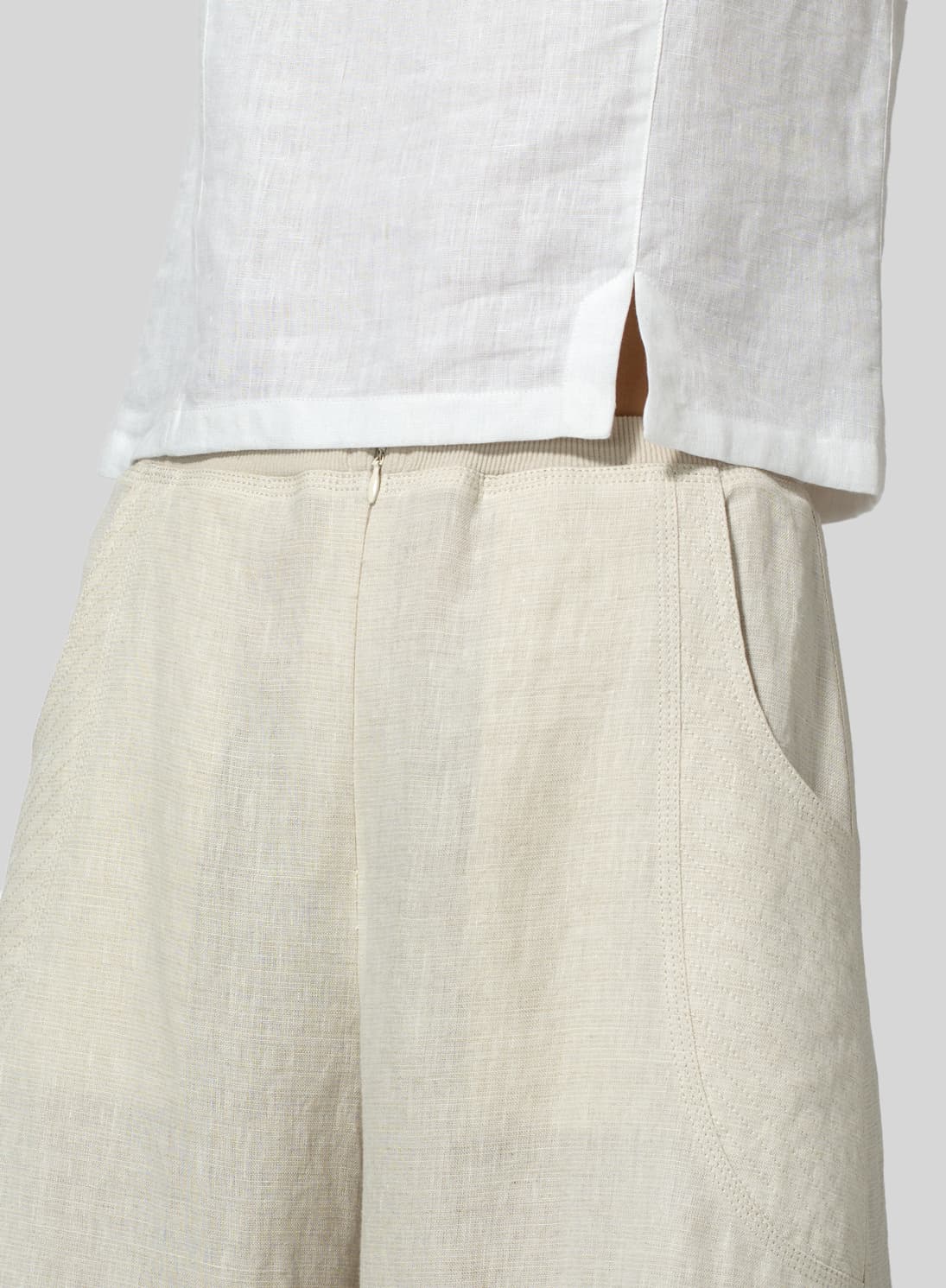 SAND COLOR LINEN FLARED LEG PANTS