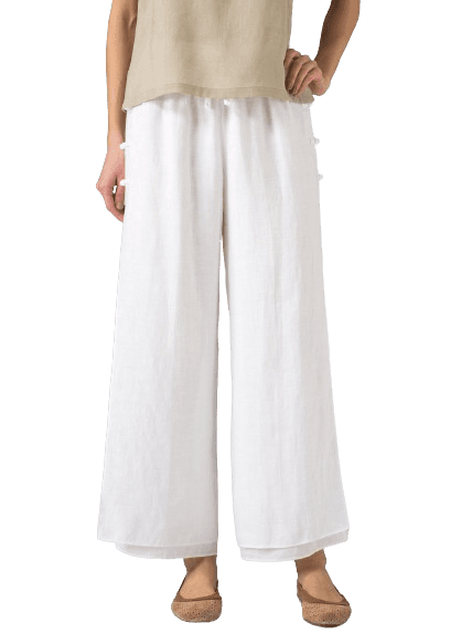 SOFT WHITE LINEN DOUBLE LAYER PANTS WITH SEA SHELL BUTTON