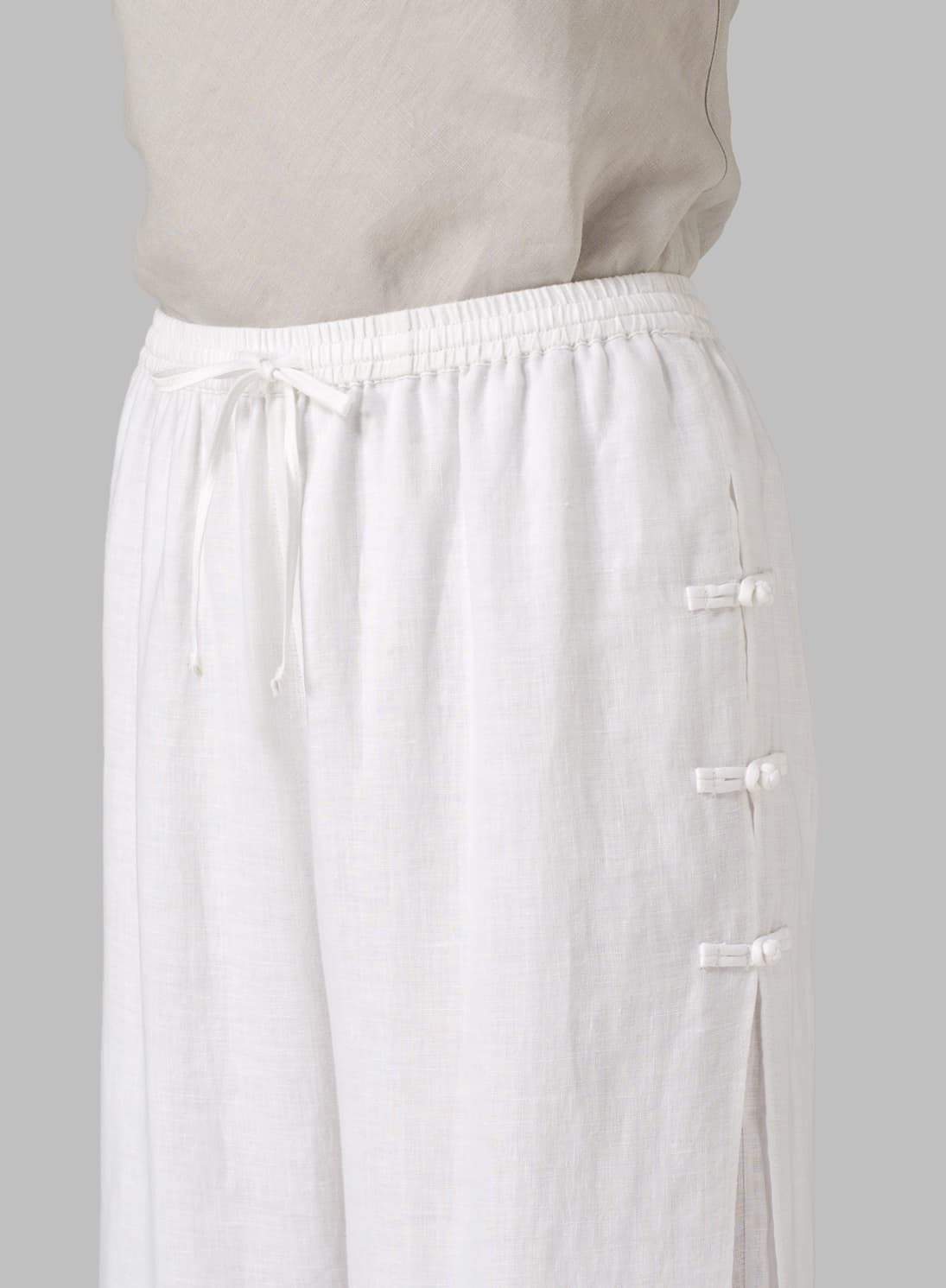 SOFT WHITE LINEN DOUBLE LAYER PANTS WITH SEA SHELL BUTTON