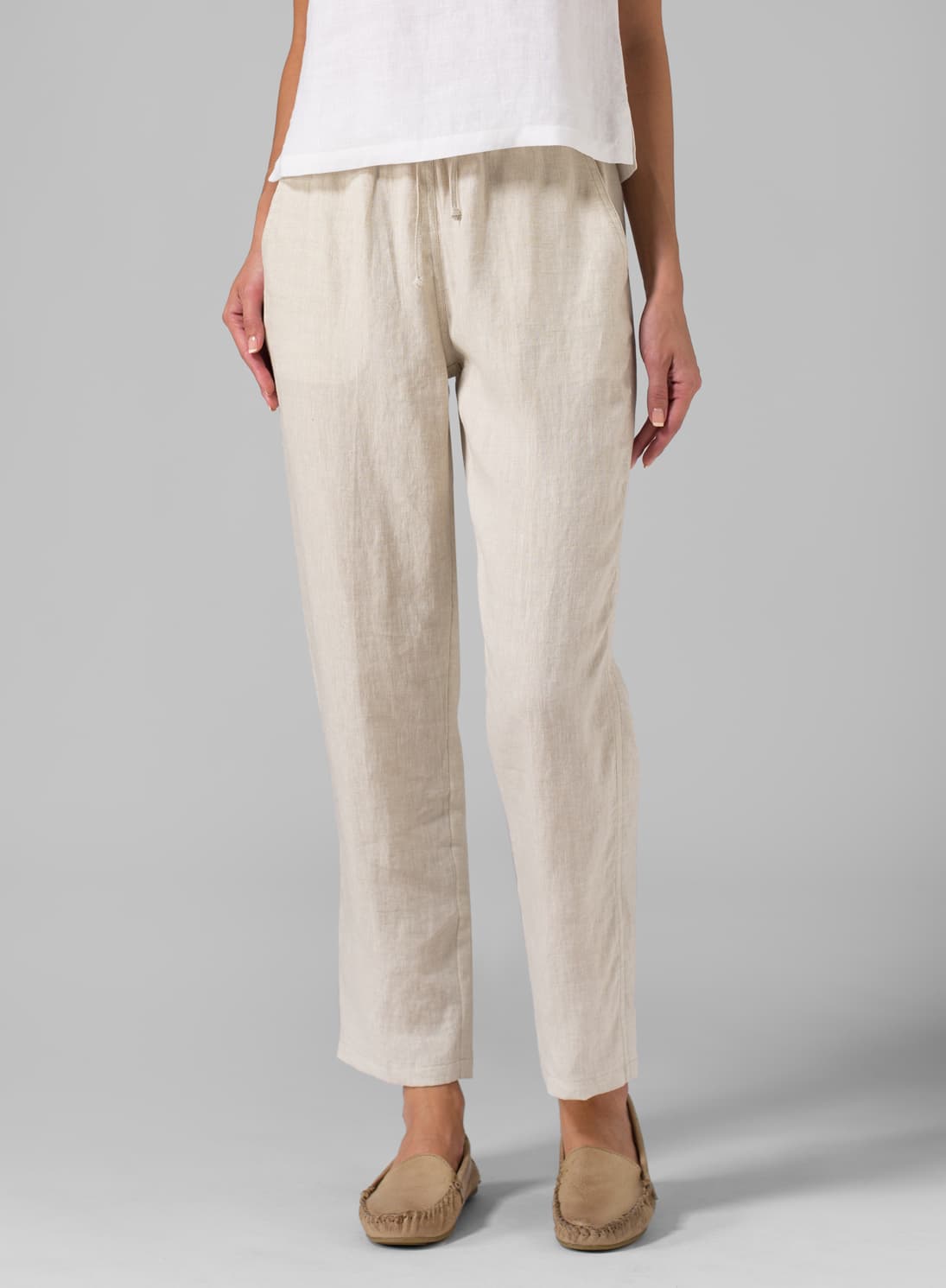 LIGHT OAT LINEN CASUAL ANKLE LENGTH PANTS