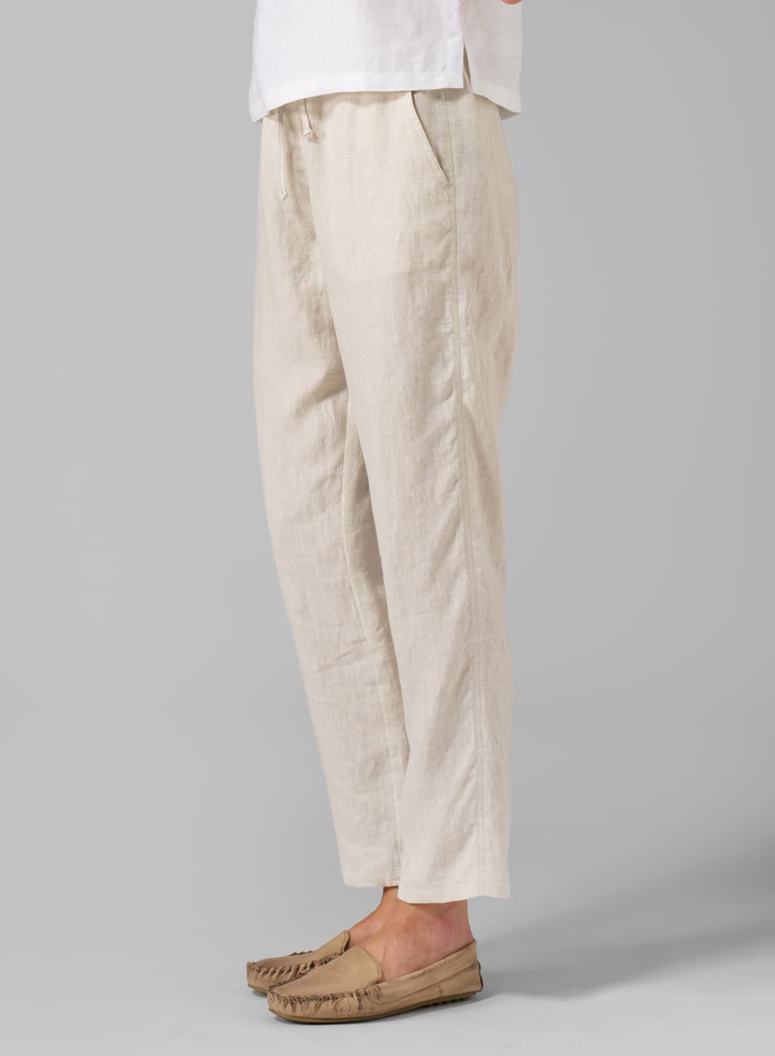 LIGHT OAT LINEN CASUAL ANKLE LENGTH PANTS