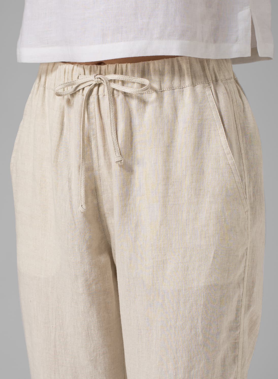 LIGHT OAT LINEN CASUAL ANKLE LENGTH PANTS
