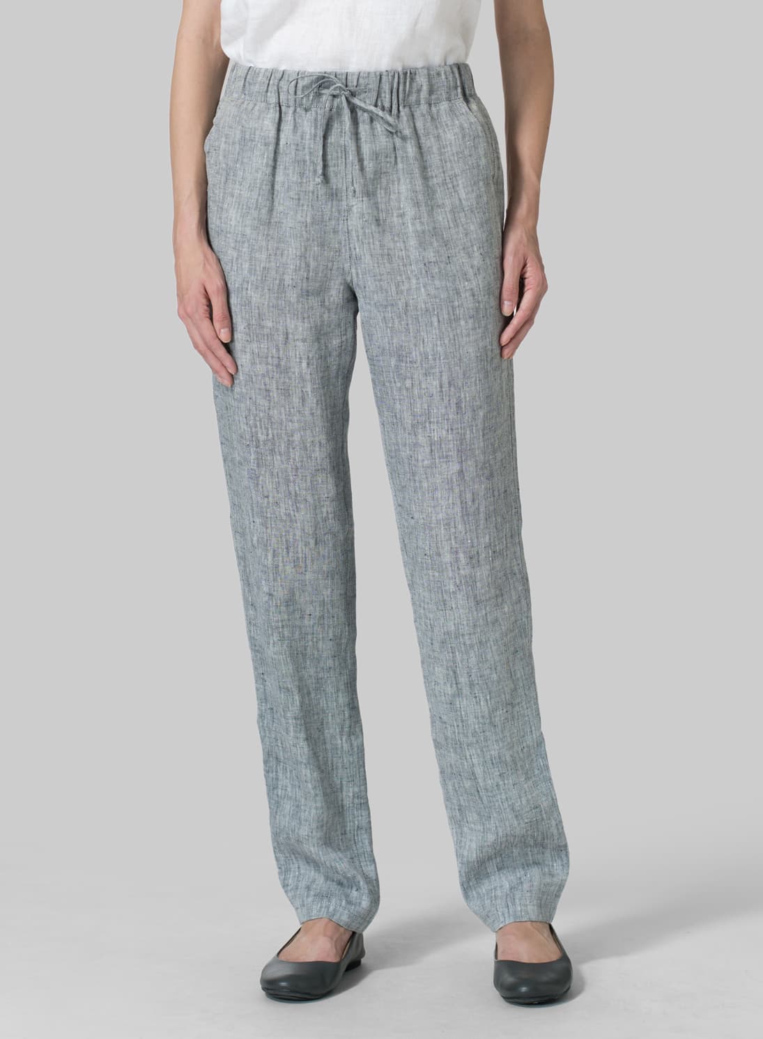 LIGHT GRAY LINEN CASUAL LONG PANTS