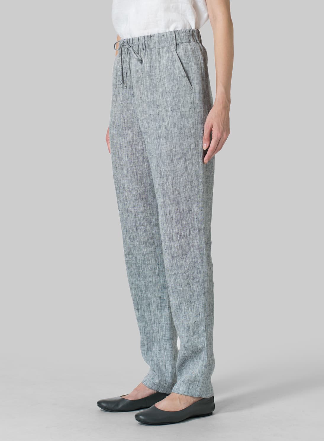 LIGHT GRAY LINEN CASUAL LONG PANTS