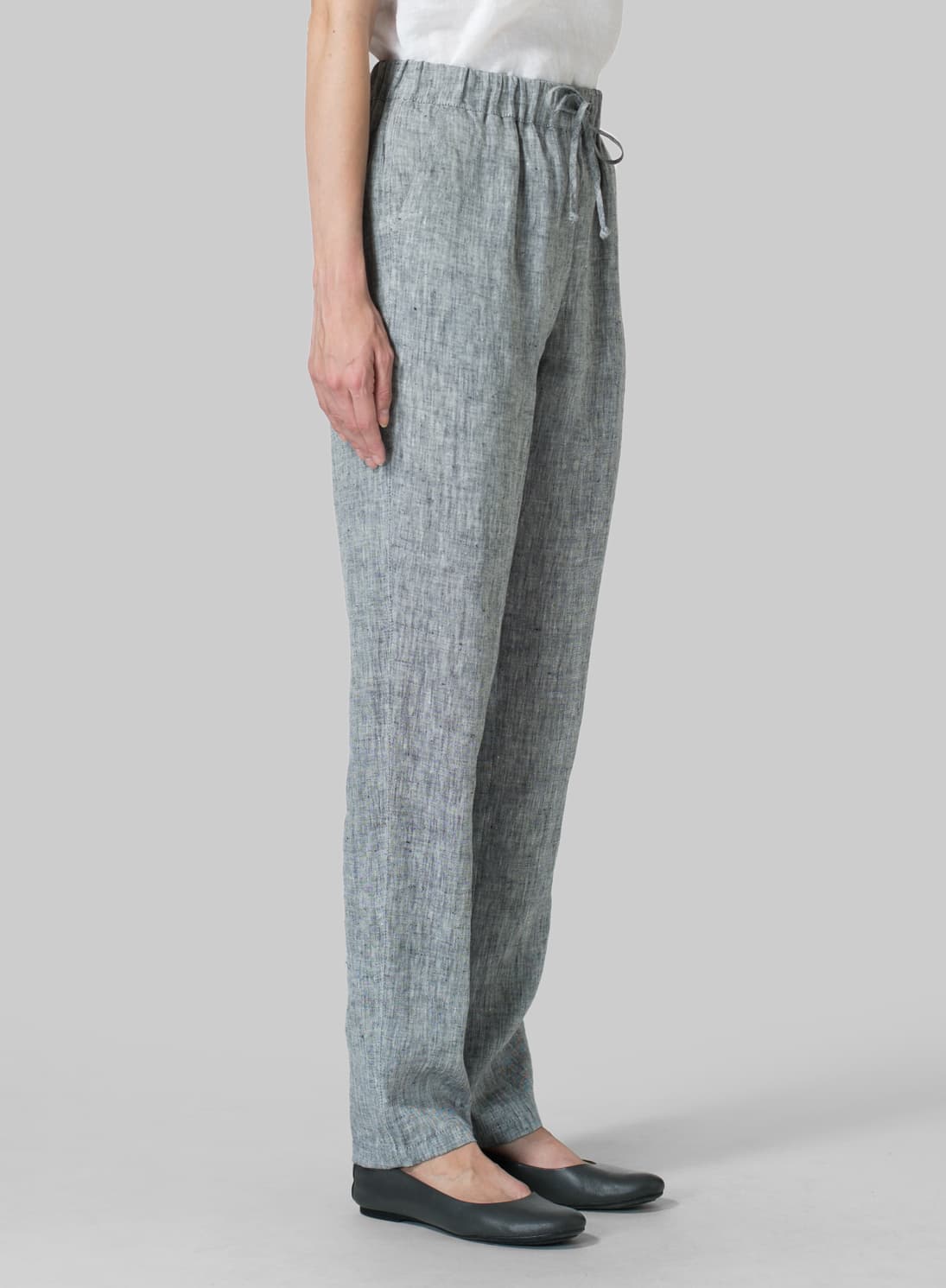 LIGHT GRAY LINEN CASUAL LONG PANTS
