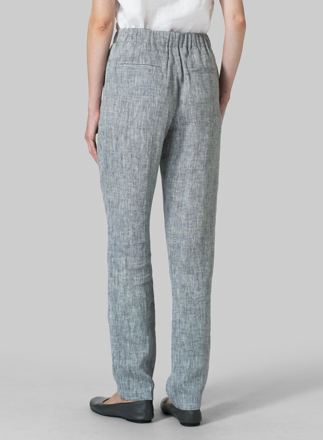 LIGHT GRAY LINEN CASUAL LONG PANTS