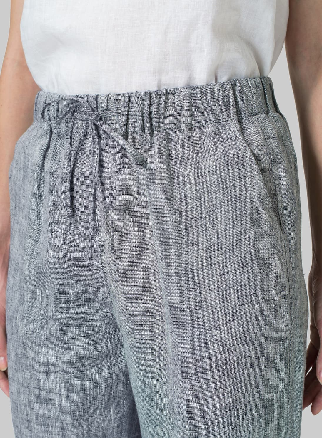 LIGHT GRAY LINEN CASUAL LONG PANTS