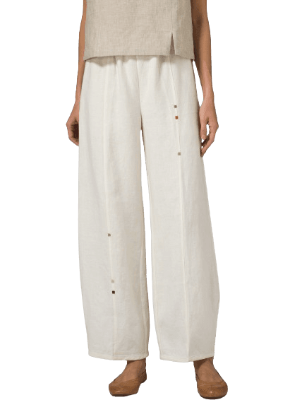 OFF WHITE LINEN EMBROIDERED ANKLE LENGTH PANTS