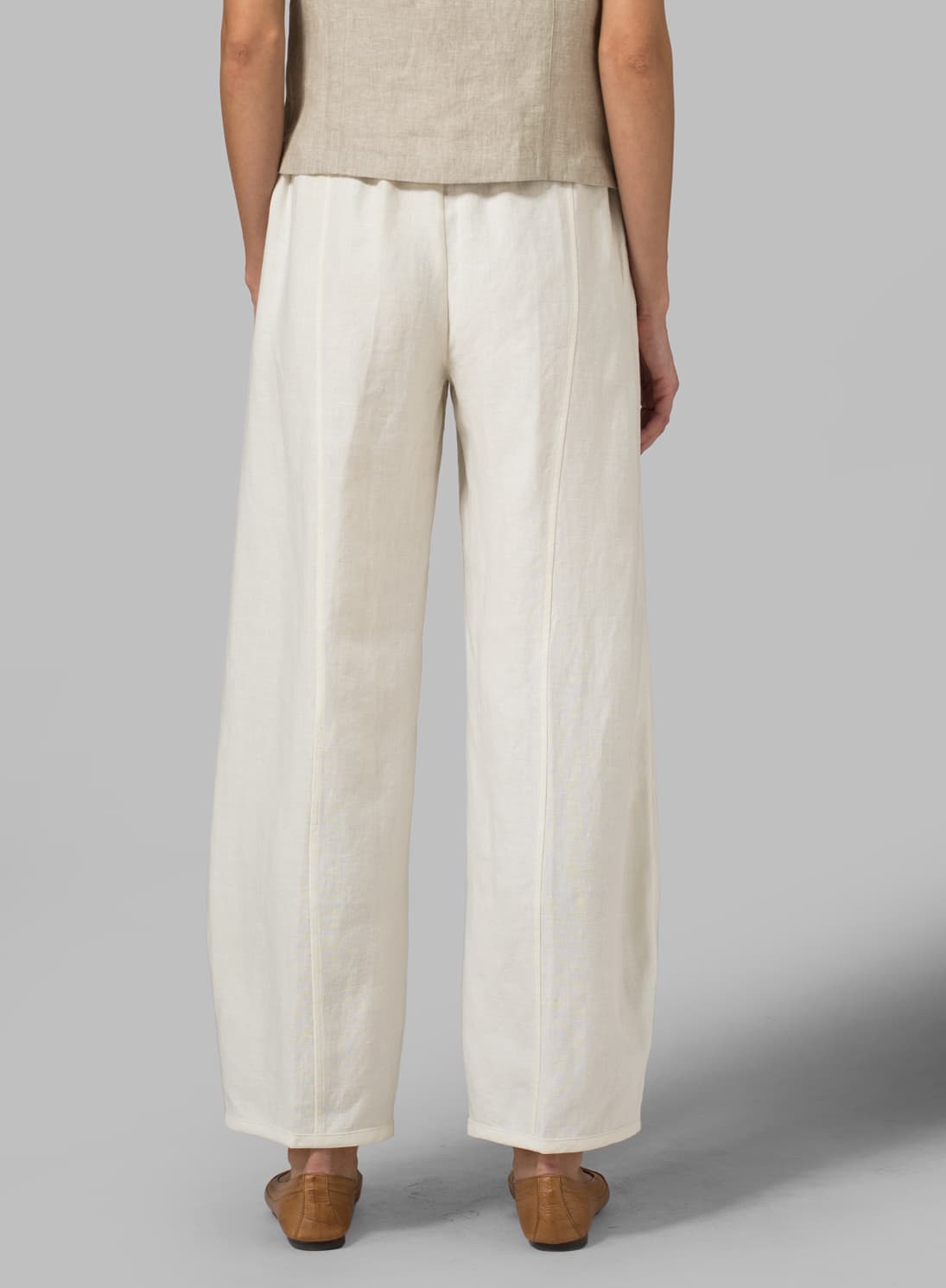 OFF WHITE LINEN EMBROIDERED ANKLE LENGTH PANTS
