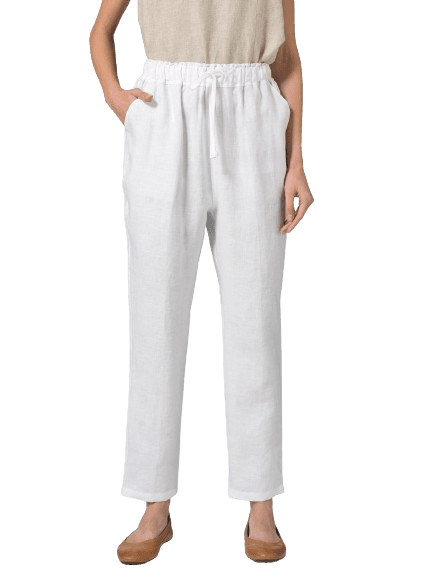 WHITE LINEN SLIM ANKLE LENGTH PANTS
