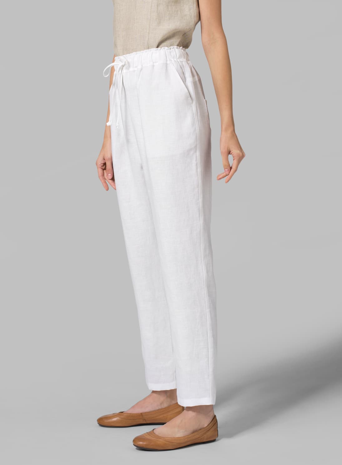 WHITE LINEN SLIM ANKLE LENGTH PANTS