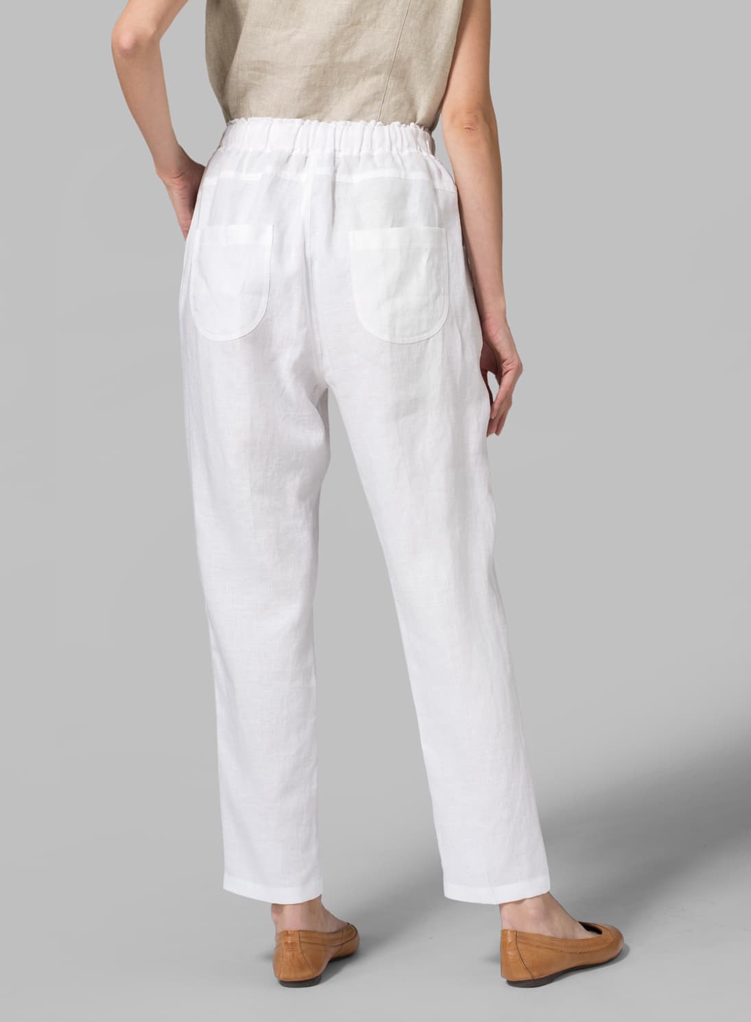 WHITE LINEN SLIM ANKLE LENGTH PANTS