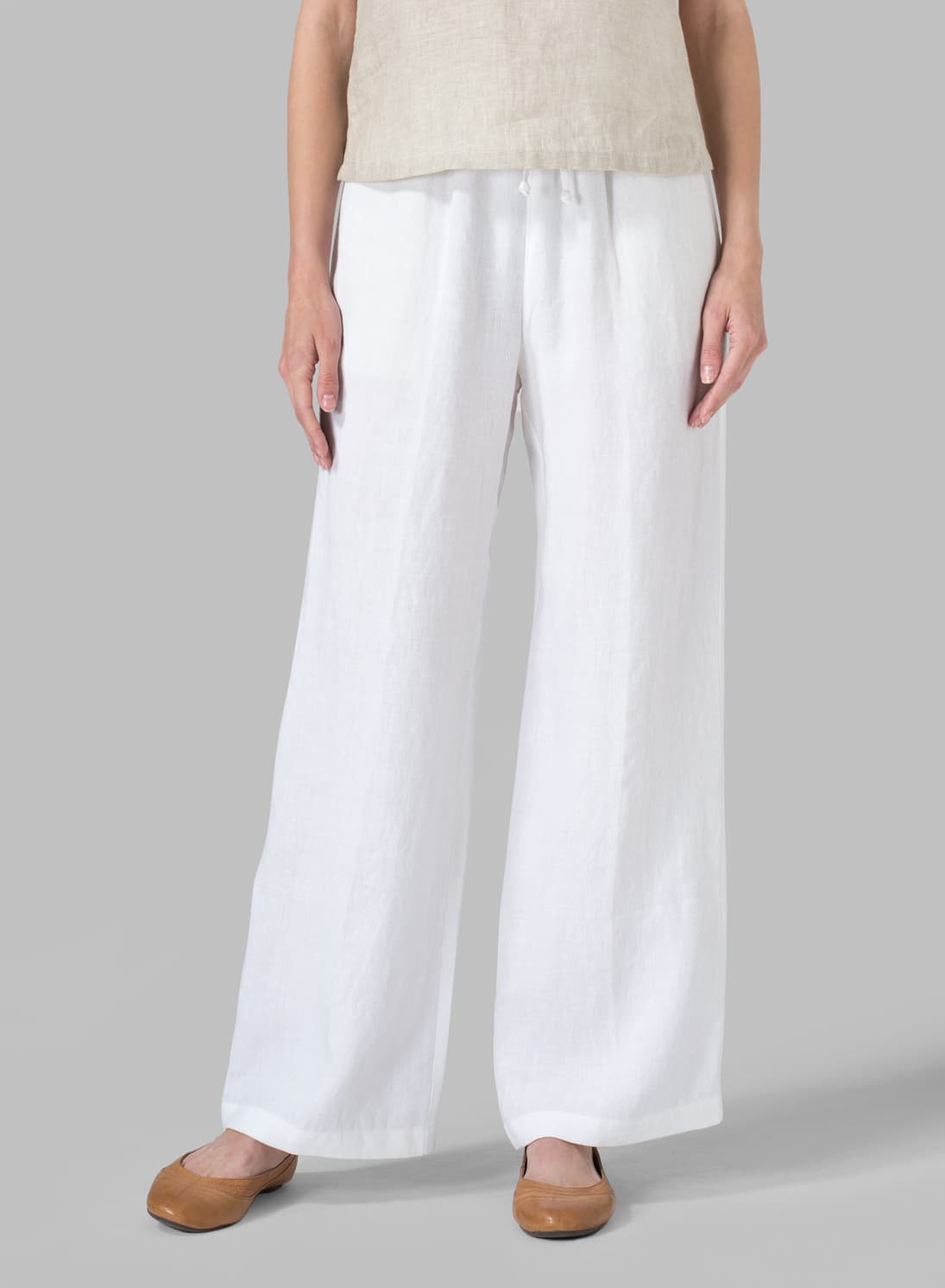 WHITE LINEN STRAIGHT PULL ON PANTS