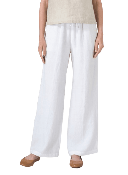 WHITE LINEN STRAIGHT PULL ON PANTS