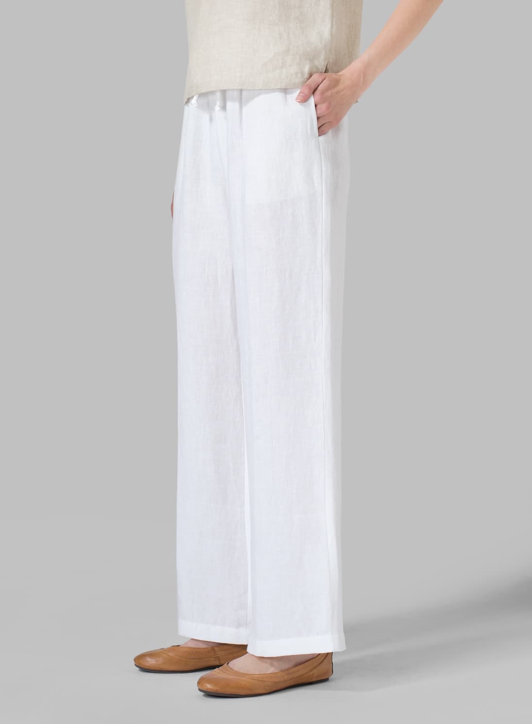 WHITE LINEN STRAIGHT PULL ON PANTS