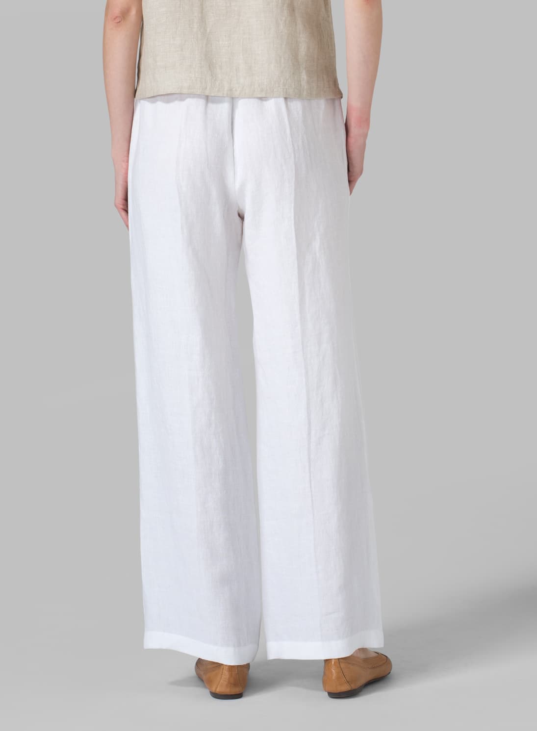 WHITE LINEN STRAIGHT PULL ON PANTS