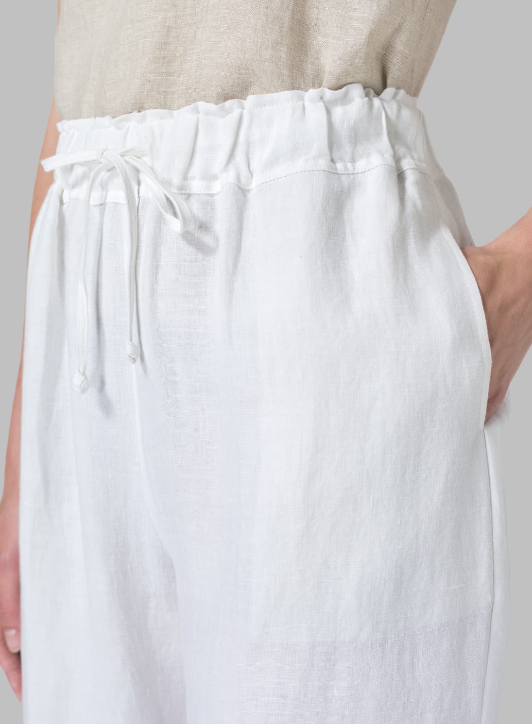 WHITE LINEN STRAIGHT PULL ON PANTS
