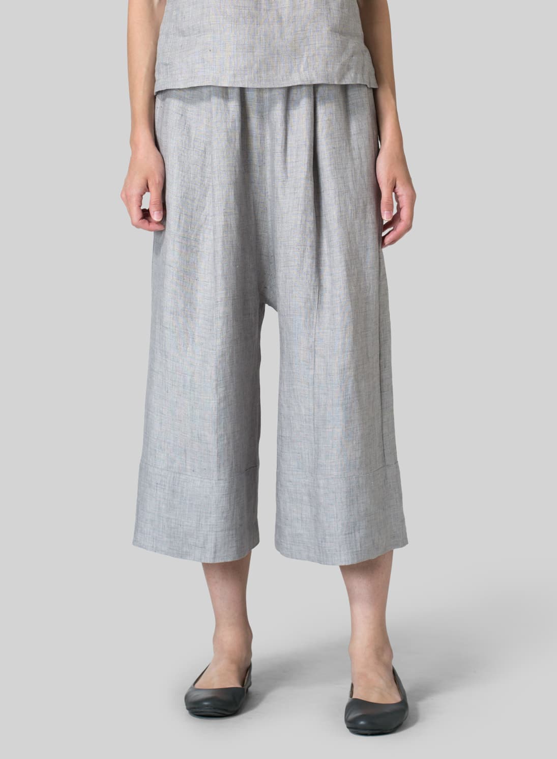 GRAY LINEN WIDE STRAIGHT LEG PANTS