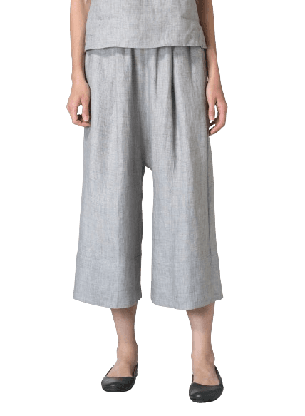 GRAY LINEN WIDE STRAIGHT LEG PANTS