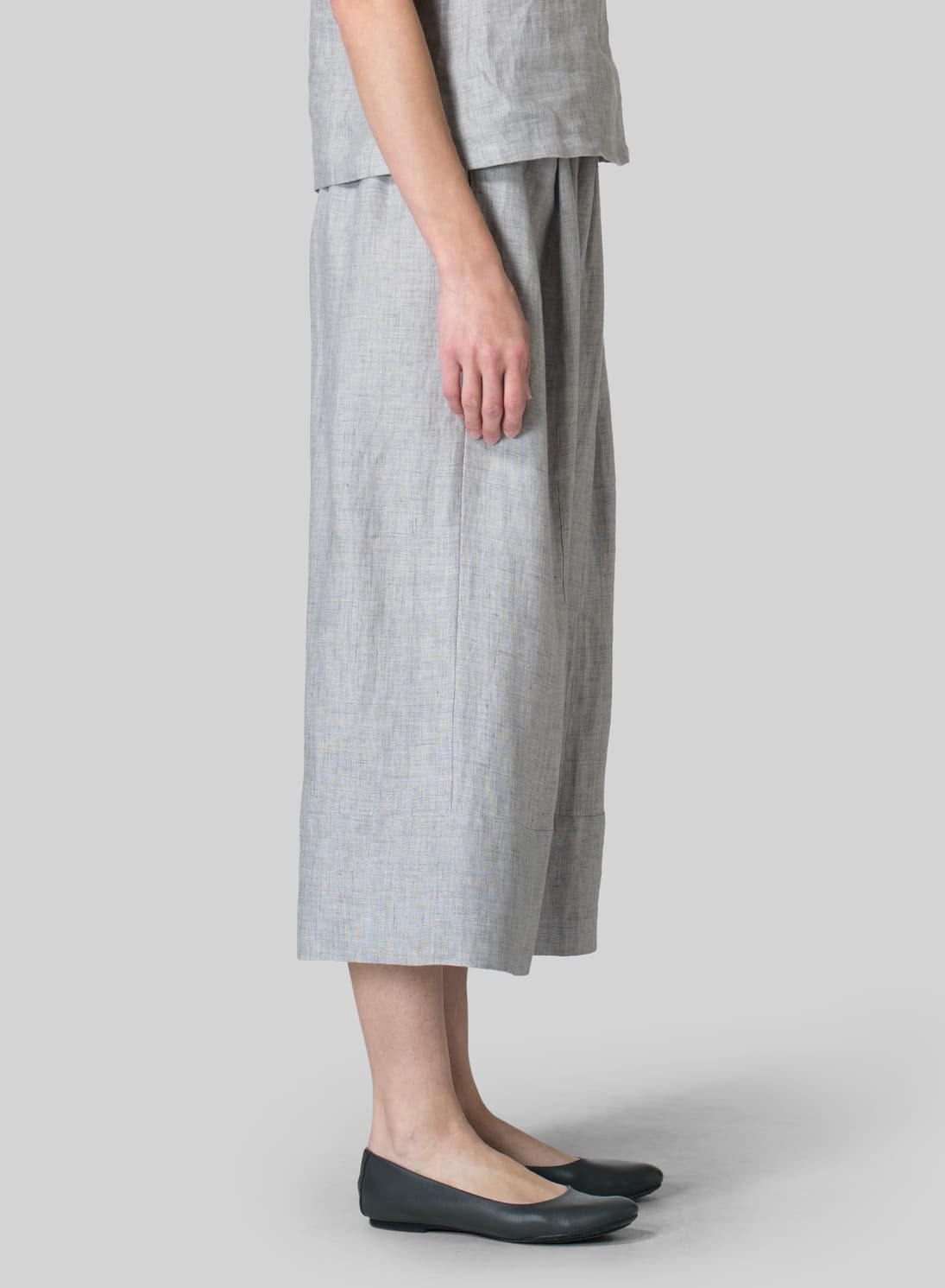 GRAY LINEN WIDE STRAIGHT LEG PANTS
