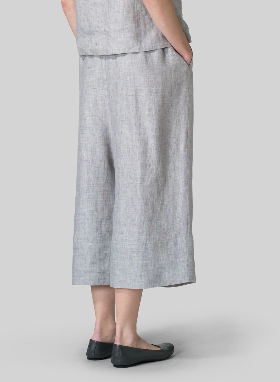 GRAY LINEN WIDE STRAIGHT LEG PANTS