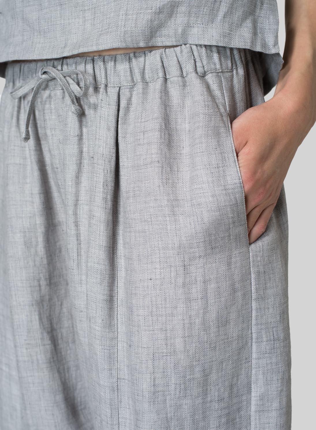 GRAY LINEN WIDE STRAIGHT LEG PANTS